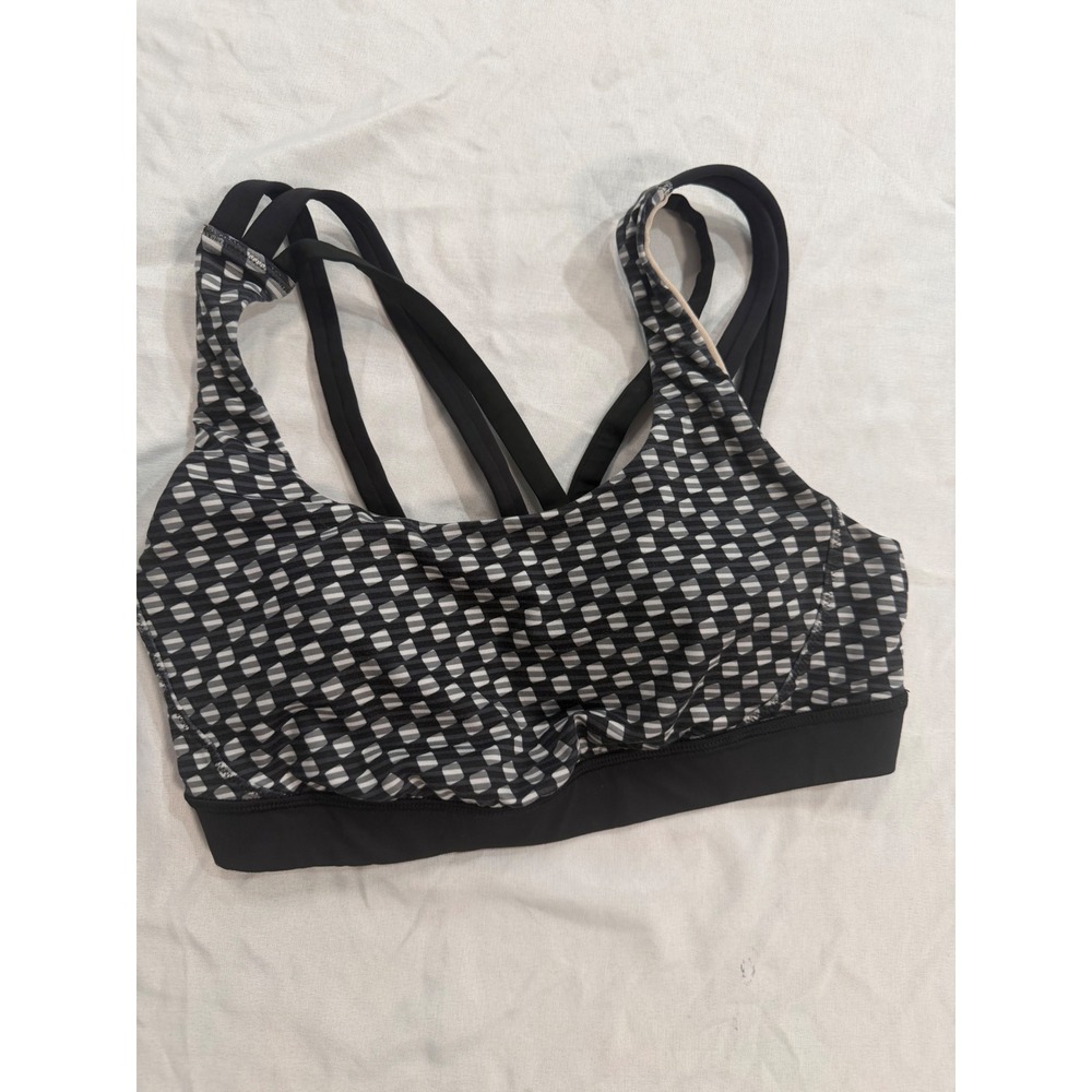 Lululemon Free To Be Wild Sports Bra Size 6 Black White Checkered Strappy Back